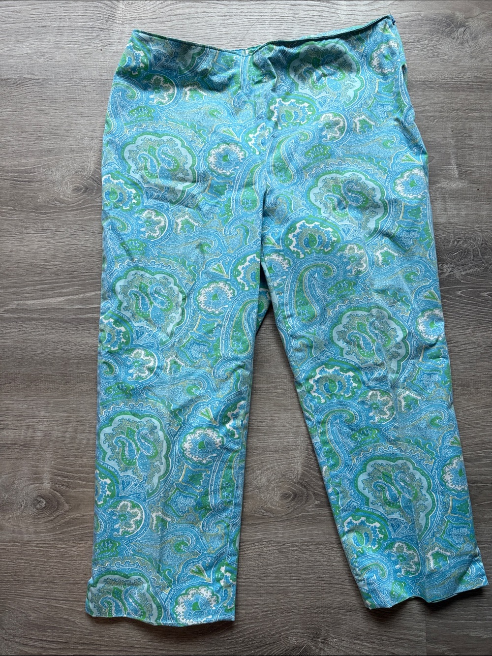 Talbots Blue and Green Paisley Crop Pants